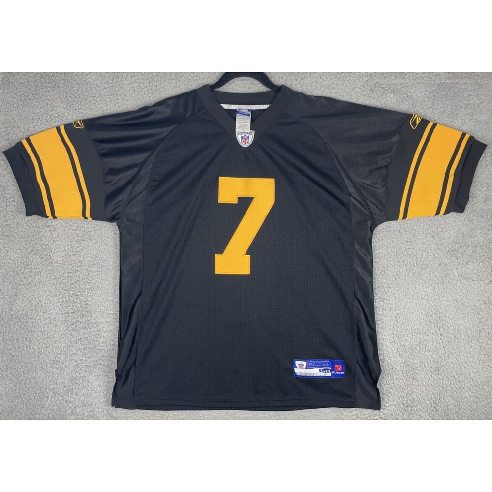 Reebok Authentic Jersey Ben Roethlisberger #7 Steelers Mens 50 Black Color Rush - Picture 3 of 10